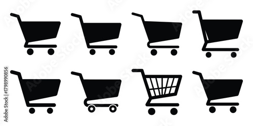 shopping cart silhouette icon set. Transport symbol and Vector illustration.