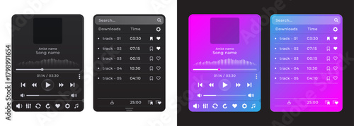 Audio player set in black and cyberpunk style