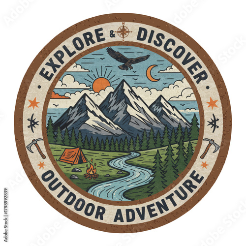 mountain landscape badge, outdoor adventure theme.svg