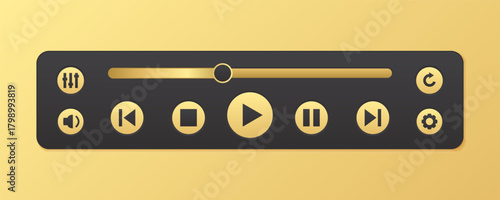 Simple audio player for playing music with golden buttons