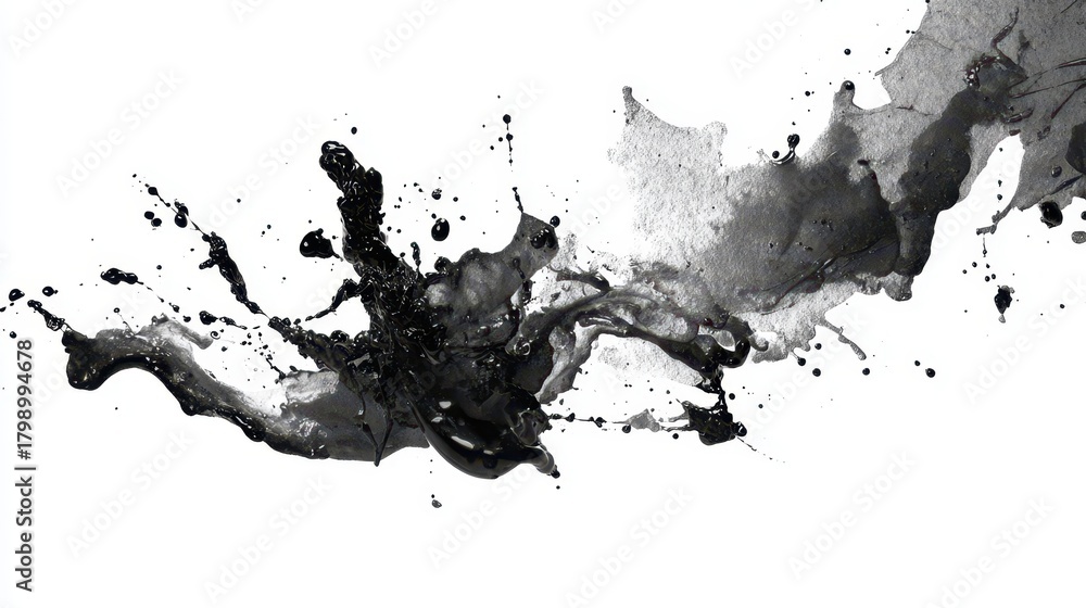 Obraz premium Abstract black paint splashes on white background create dynamic art scene showcasing movement and energy