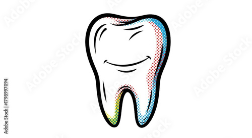Smiling tooth cartoon illustration with colorful gradient design  