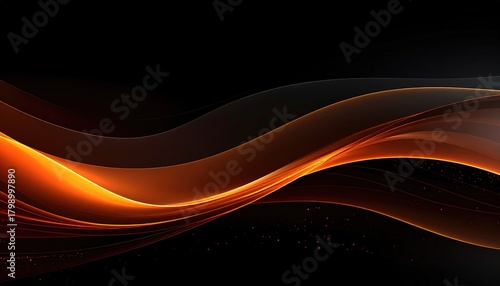 Elegant orange waves flow against a deep black backdrop, creating a dynamic, vibrant abstract composition