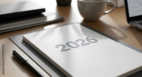 New Year 2026 Planner on a Desk Ready for Goal Setting and Planning
