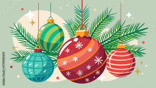 Christmas balls and fir branches vector