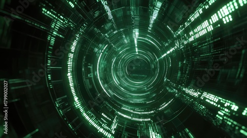 Fototapeta Naklejka Na Ścianę i Meble -  Digital tunnel with green light data stream