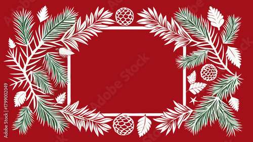 Christmas frame with pine branches design