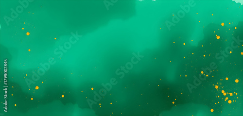  Deep emerald watercolor texture with sweeping brush strokes, scattered gold speckle effects, luxurious Christmas feel.