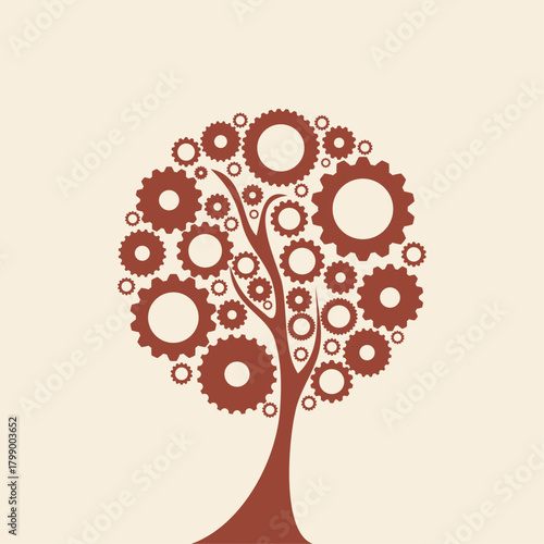 Gear tree trendy lovely amazing design useful creative vector Illustration art colorful background