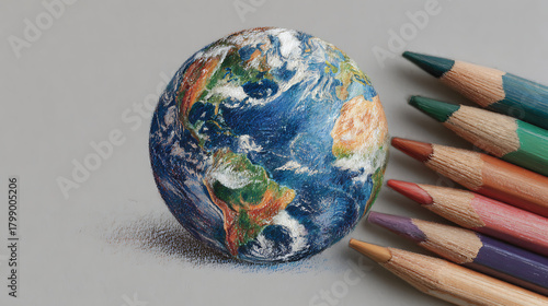 earth illustration hand drawn in color pencil style representing earth day learning creativity and sustainability concept