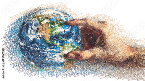 earth illustration hand drawn in color pencil style representing earth day learning creativity and sustainability concept