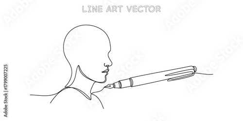 Continuous line drawing of a human profile into a large fountain pen nib