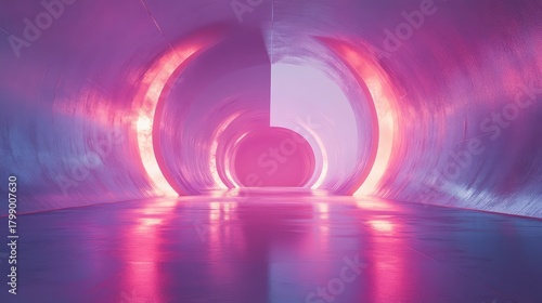 Fototapeta Naklejka Na Ścianę i Meble -  Futuristic neon tunnel glowing with vibrant pink and blue light