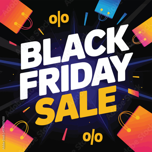 Black Friday Sale With Colorful Shopping Bags And Percent Symbols Keywords: black friday, sale