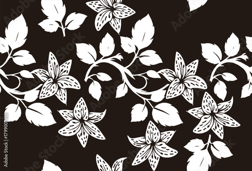 Black and white floral motif Batik indonesia