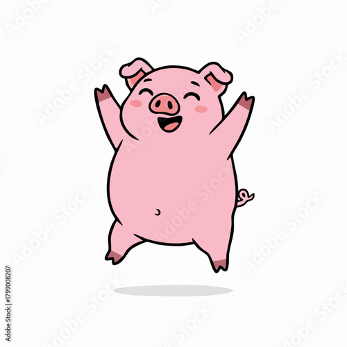 Happy cartoon pig jumping for joy with excitement