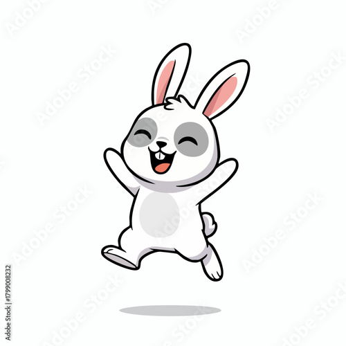 Joyful cartoon bunny rabbit character jumping with excitement
