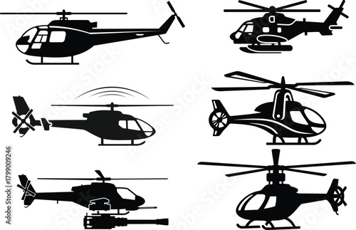 Set of diverse helicopter silhouettes for air transport design