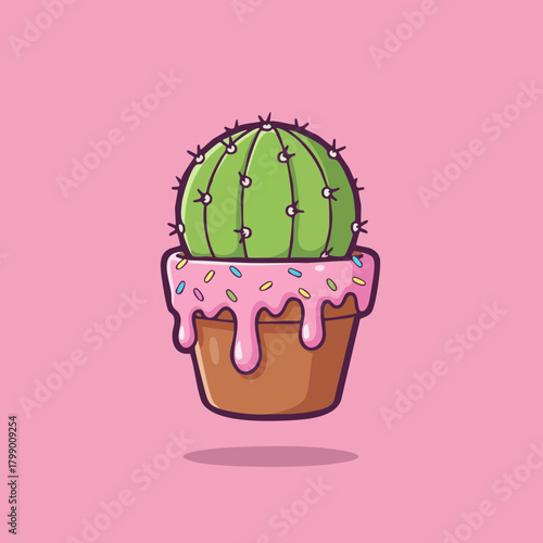 Cute potted cactus with sweet frosting and sprinkles illustration