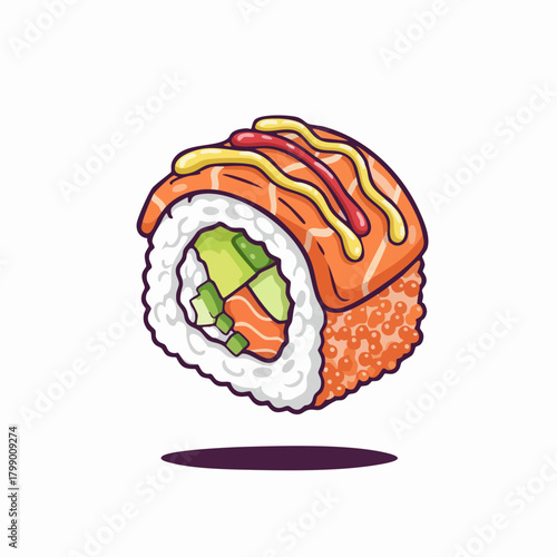 Salmon Avocado Sushi Roll Illustration