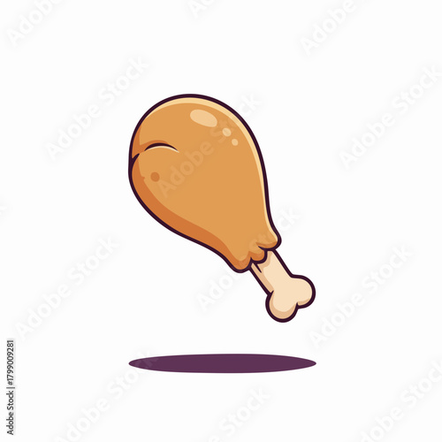 Cartoon Fried Chicken Leg Icon Isolated on White Background