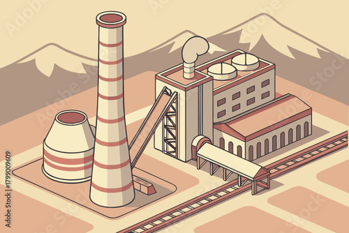 Aerial view of ore smelting facilities, ideal for energy, extraction, or industrial-themed promotions