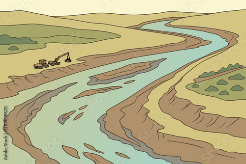 Aerial view of rivers affected by mining, ideal for energy, extraction, or industrial-themed promotions