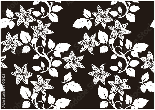 Black and white floral motif Batik indonesia
