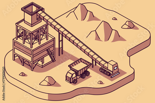 Aerial view of rock crushers in open pit, ideal for energy, extraction, or industrial-themed promotions