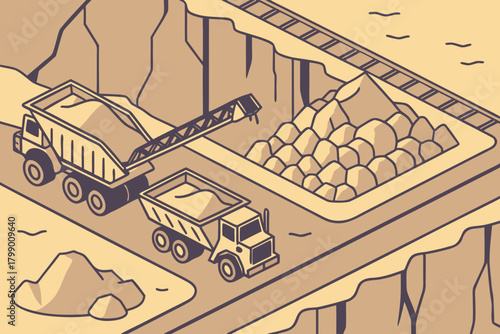 Aerial view of ore being loaded into trucks, ideal for energy, extraction, or industrial-themed promotions