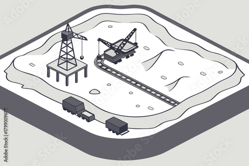 Aerial view of snow-covered mining site, ideal for energy, extraction, or industrial-themed promotions