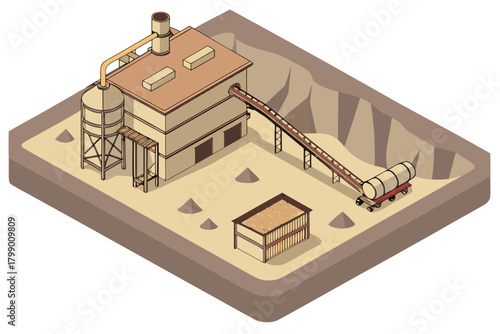 Aerial view of a washing plant at a mine, ideal for energy, extraction, or industrial-themed promotions