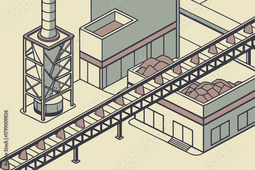 Aerial view of conveyor belts moving ore, ideal for energy, extraction, or industrial-themed promotions