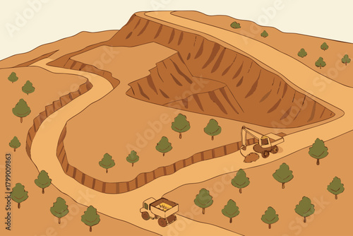 Aerial view of deforested mining landscape, ideal for energy, extraction, or industrial-themed promotions