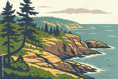 Acadia National Park, Maine offers rocky coastlines, pine forests, and ocean views.