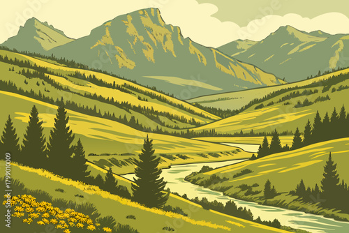 Absaroka Range, Wyoming offers wildflower fields, ridges, and river valleys.