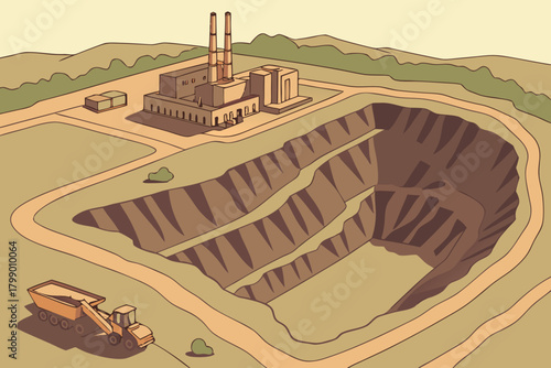 Aerial view of a coal mining open pit, ideal for energy, extraction, or industrial-themed promotions