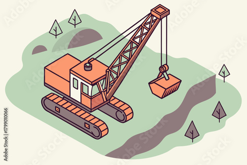 Aerial view of a dragline excavator at work, ideal for energy, extraction, or industrial-themed promotions