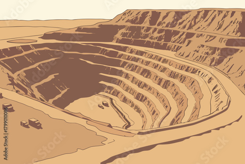 Aerial view of a copper open-pit mine, ideal for energy, extraction, or industrial-themed promotions
