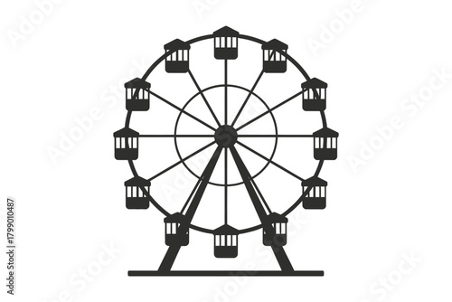 Black silhouette of a classic ferris wheel on a white background