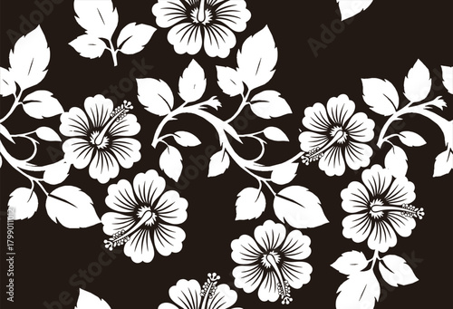 Black and white floral motif Batik indonesia