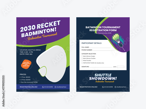Badminton Sport Competition flyer Template, Badminton Social Media Template design