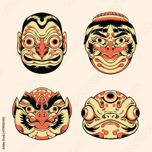 Japanese mask set vector design vector illustration