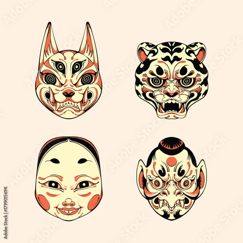 Japanese mask set vector design vector illustration