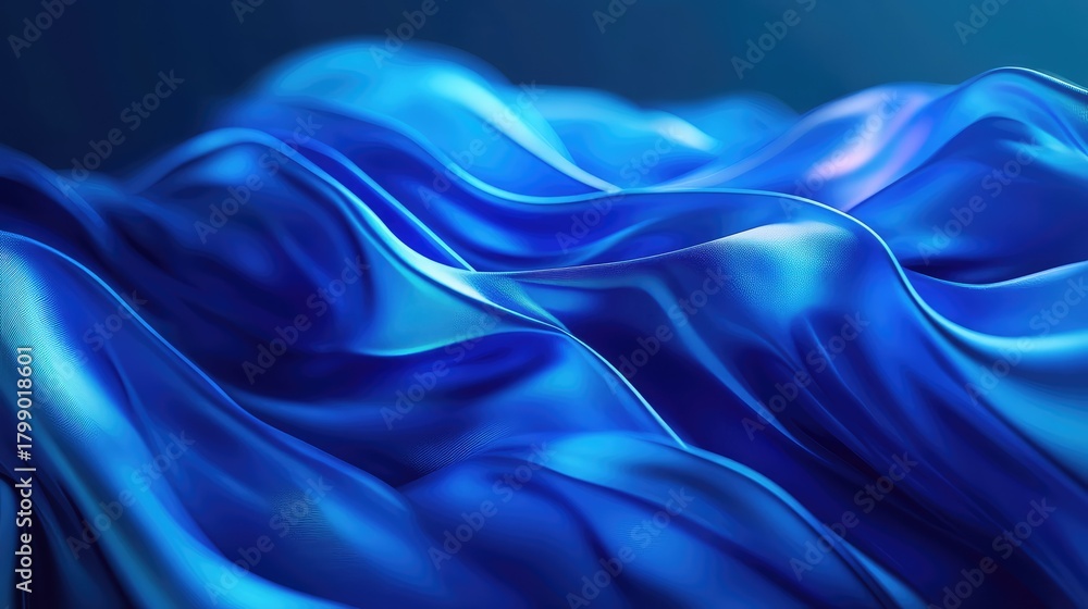 Fototapeta premium Blue flowing fabric creating abstract wave background