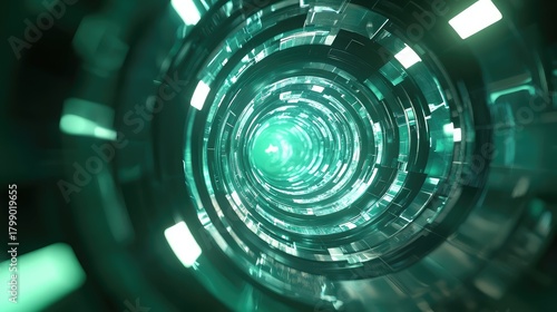 Fototapeta Naklejka Na Ścianę i Meble -  Futuristic abstract technology tunnel creating glowing light vortex
