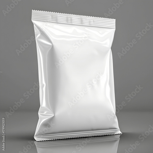 White Glossy Snack Bag Packaging Mockup – Flexible Foil Pouch for Food
