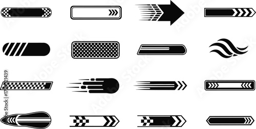 Collection of speeding arrows and racing stripes graphic elements for sports and automotive design