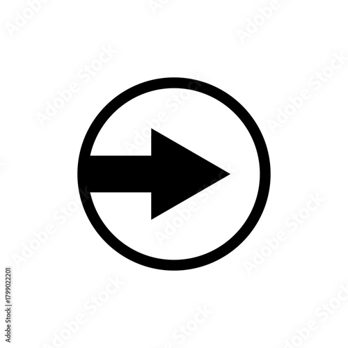 Right arrow icon in a black circle, indicating direction, next, forward, play, or continue action on a clean white background.