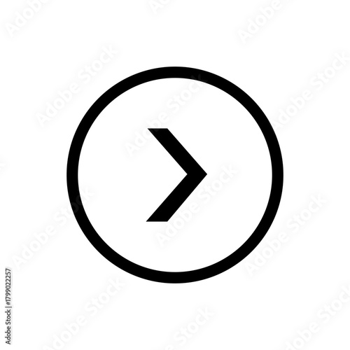 Right arrow icon in a circular frame, representing forward, next, play, or proceed actions for user interface designs.